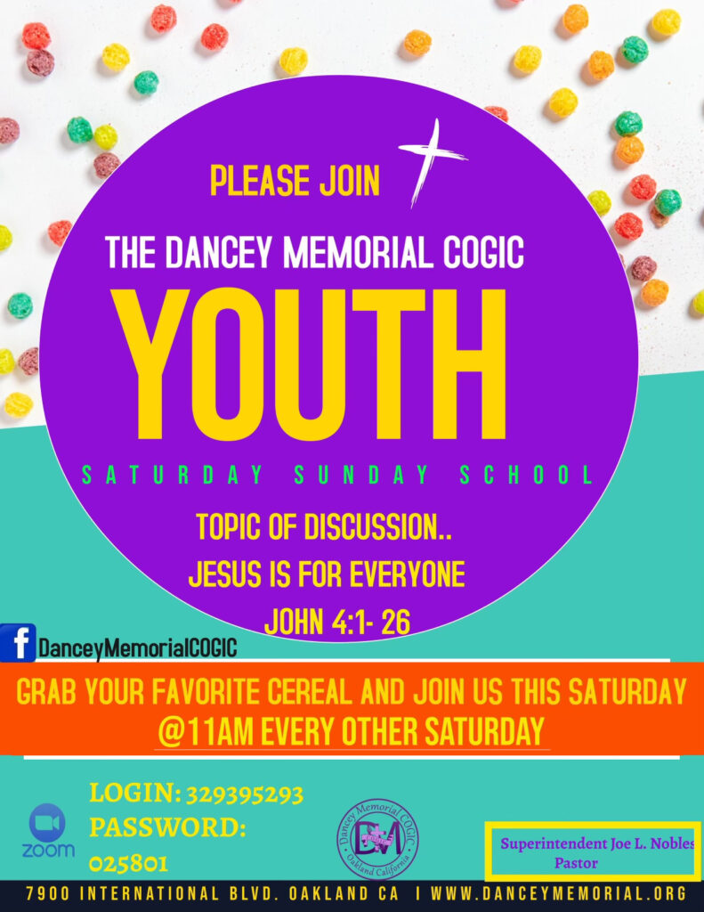 Dancey Memorial COGIC - Oakland CA - Youth Bible Study - Sept 18th -New Banner